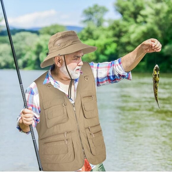 Janmercy 2-Piece Men's Work/Fishing Vest with Hat Lightweight Safari Hunting-XL - Picture 3 of 7